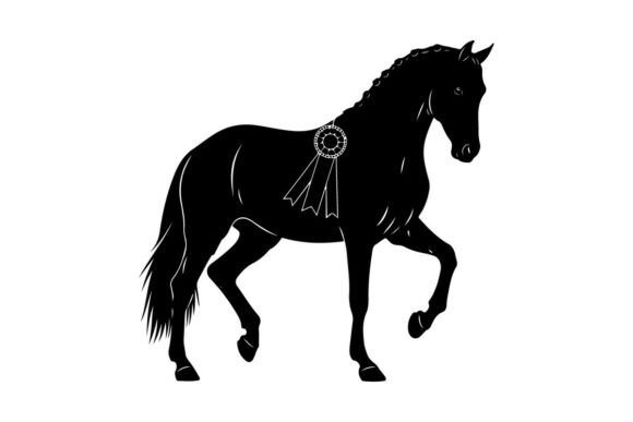 Black Horse with Decorative Harness: A Bold Clip Art Asset