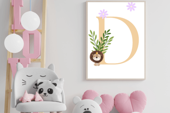 Decorative Letter D with Animal Wall Art: A Whimsical Design Asset
