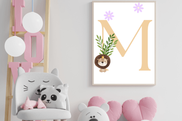 Decorative Letter M with Animal Wall Art: A Whimsical Design Asset