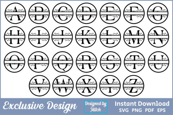 Decorative Split Monogram Letter Set A-Z: A Modern Design Asset